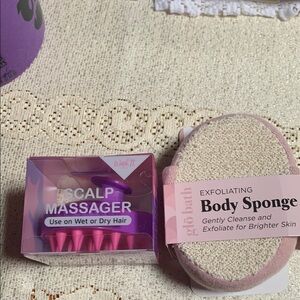 Gibson Exfoliating Body Sponge and Scalp Massager Set - Pink and Purple